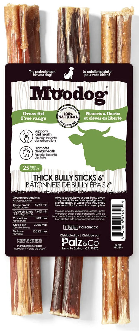 PC MooDog Beef Bully Stick 6" 25pk