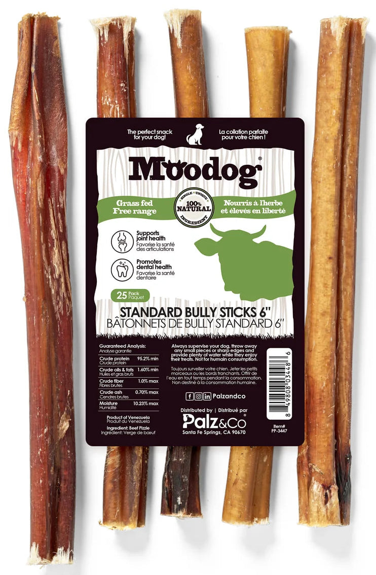 PC MooDog Beef Bully Stick 6" 25pk