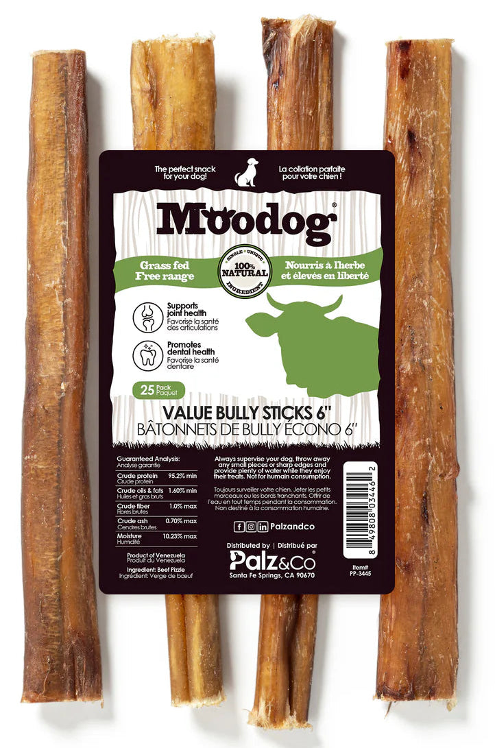 PC MooDog Beef Bully Stick 6" 25pk